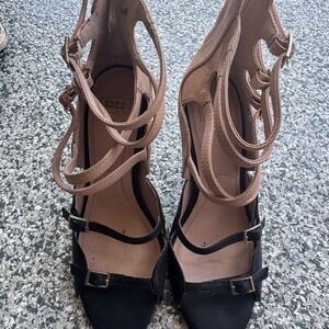 Zara Elegant Black and Tan Strappy Heels